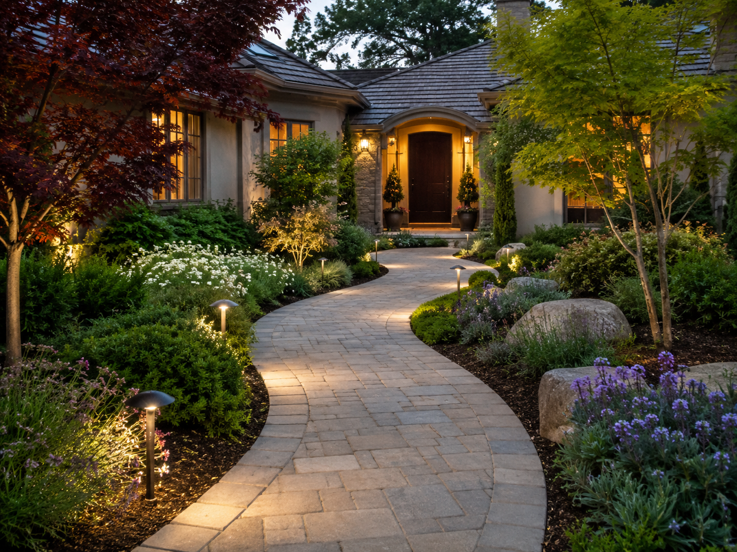 Curved garden paver walkway