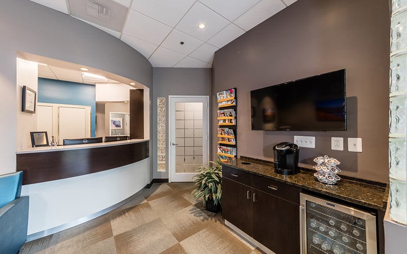 dental office waiting room with TV