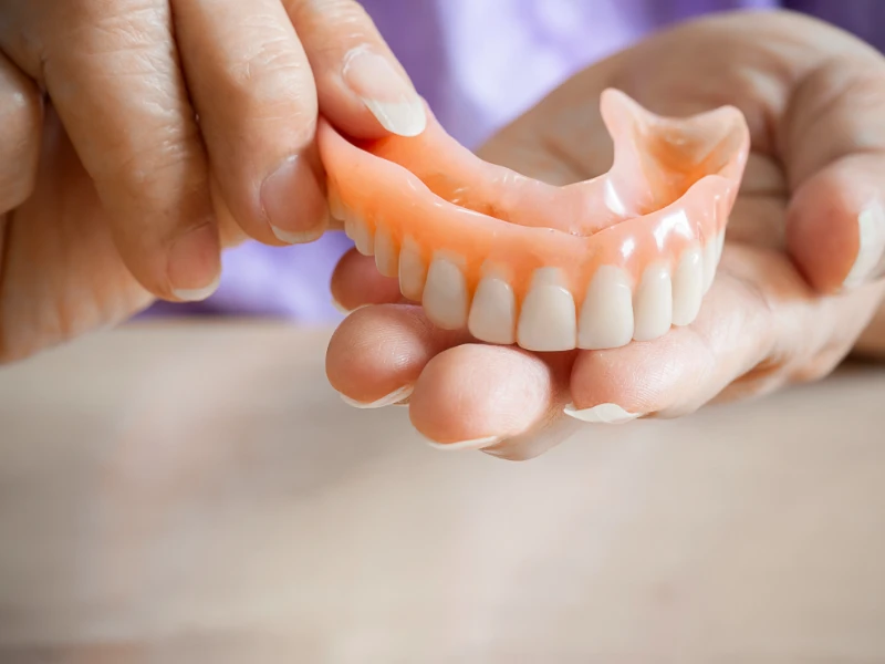 person holding upper dentures