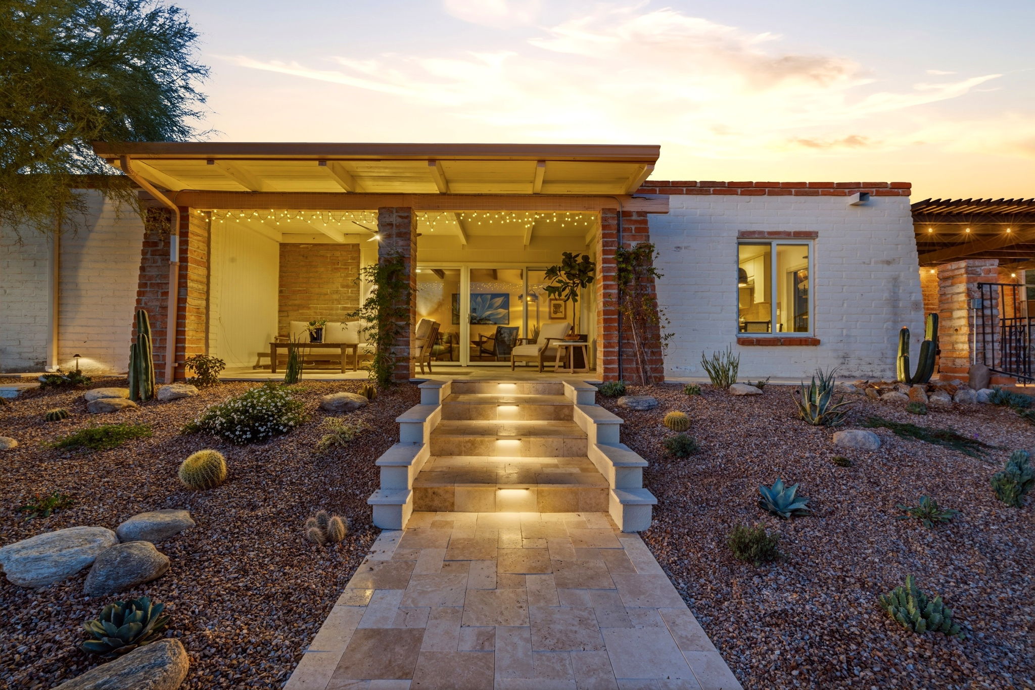 Rental back patio at dusk