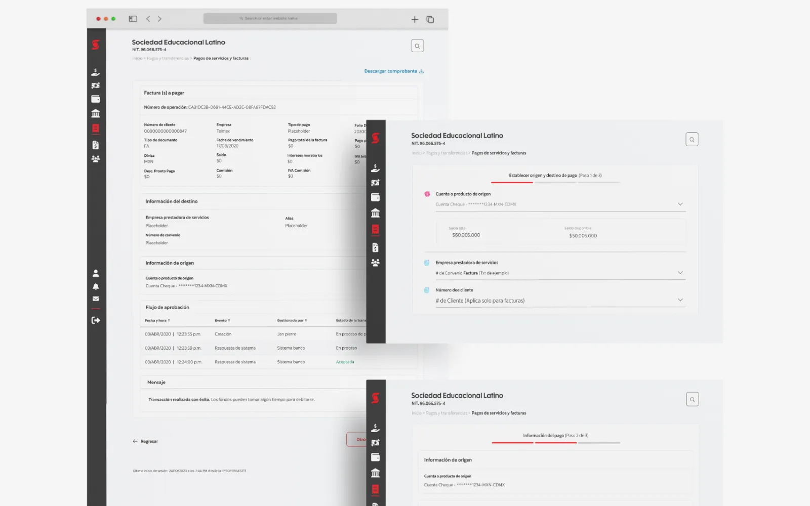 Scotia Connect Bill Payments screen displayed on a desktop monitor