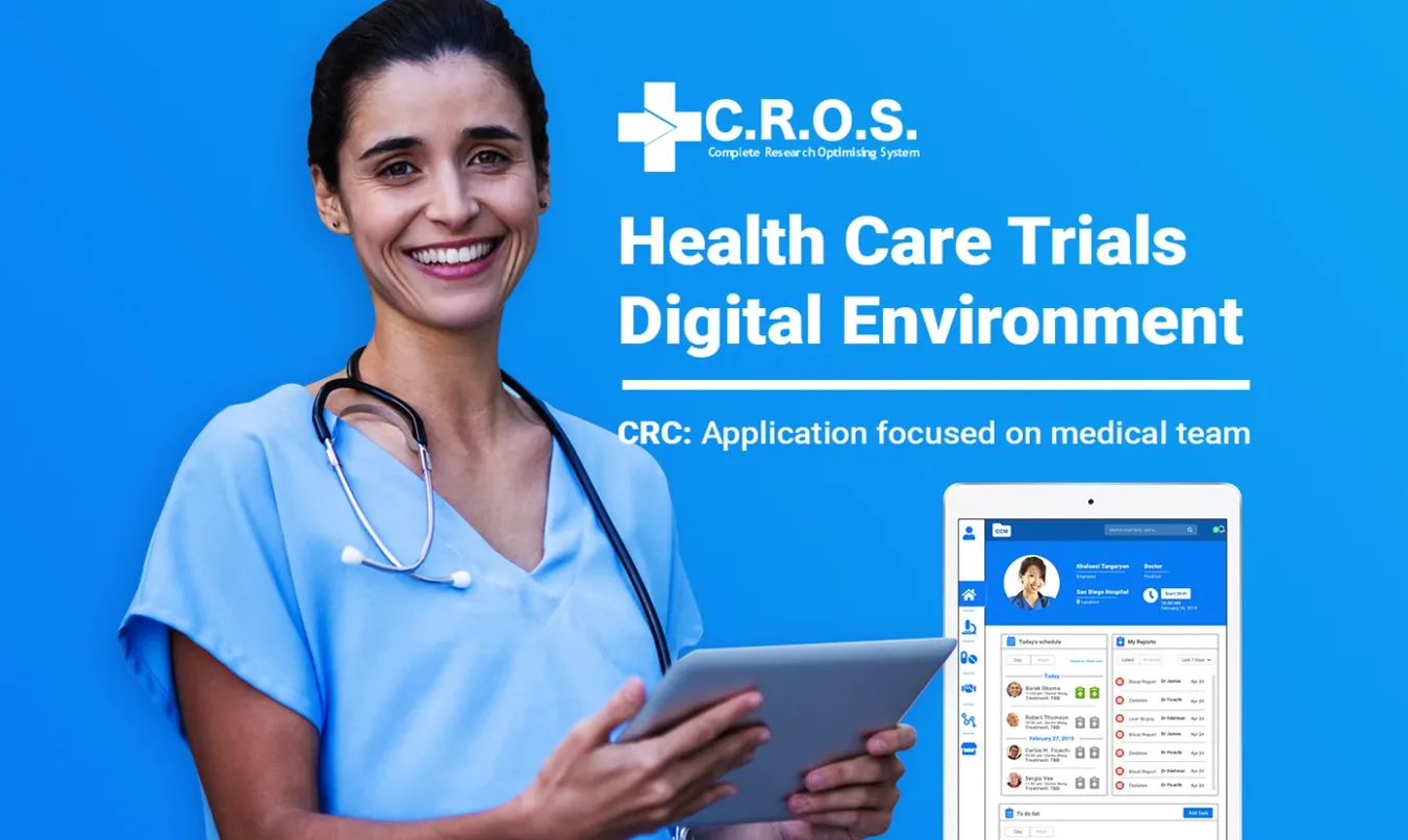 Nurse using the Medi-Sci tablet app in a clinical setting