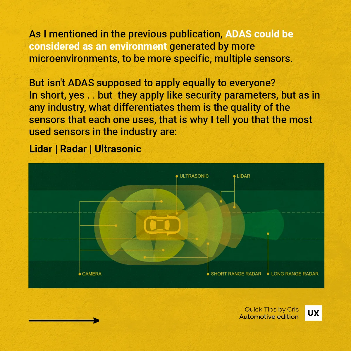 UX Quick Tips Automotive Edition: the main ADAS sensors, lidar, radar, and ultrasonic