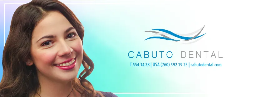 Cabuto Dental banner with a smiling patient in braces and clinic contact details