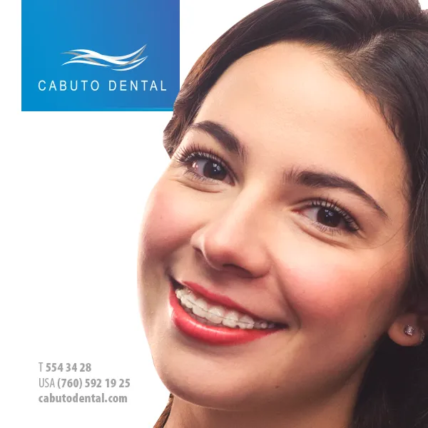 Cabuto Dental orthodontics post with a smiling patient and contact details