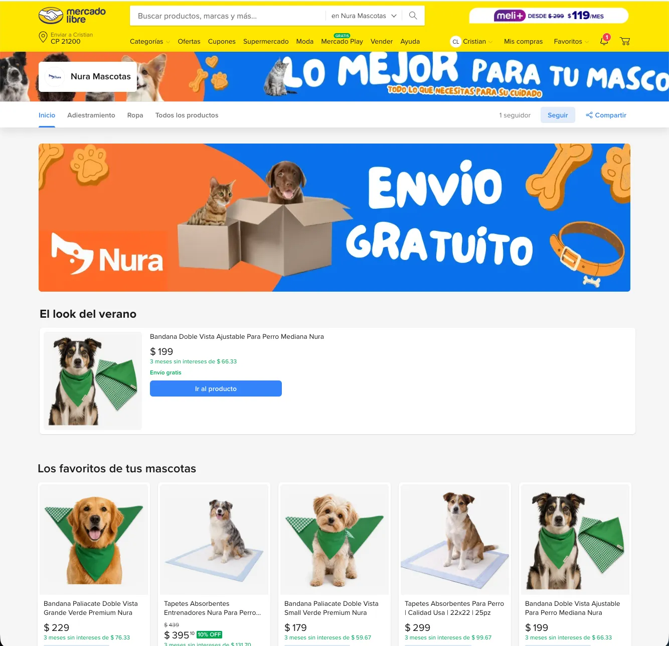 Nura Mascotas store on Mercado Libre