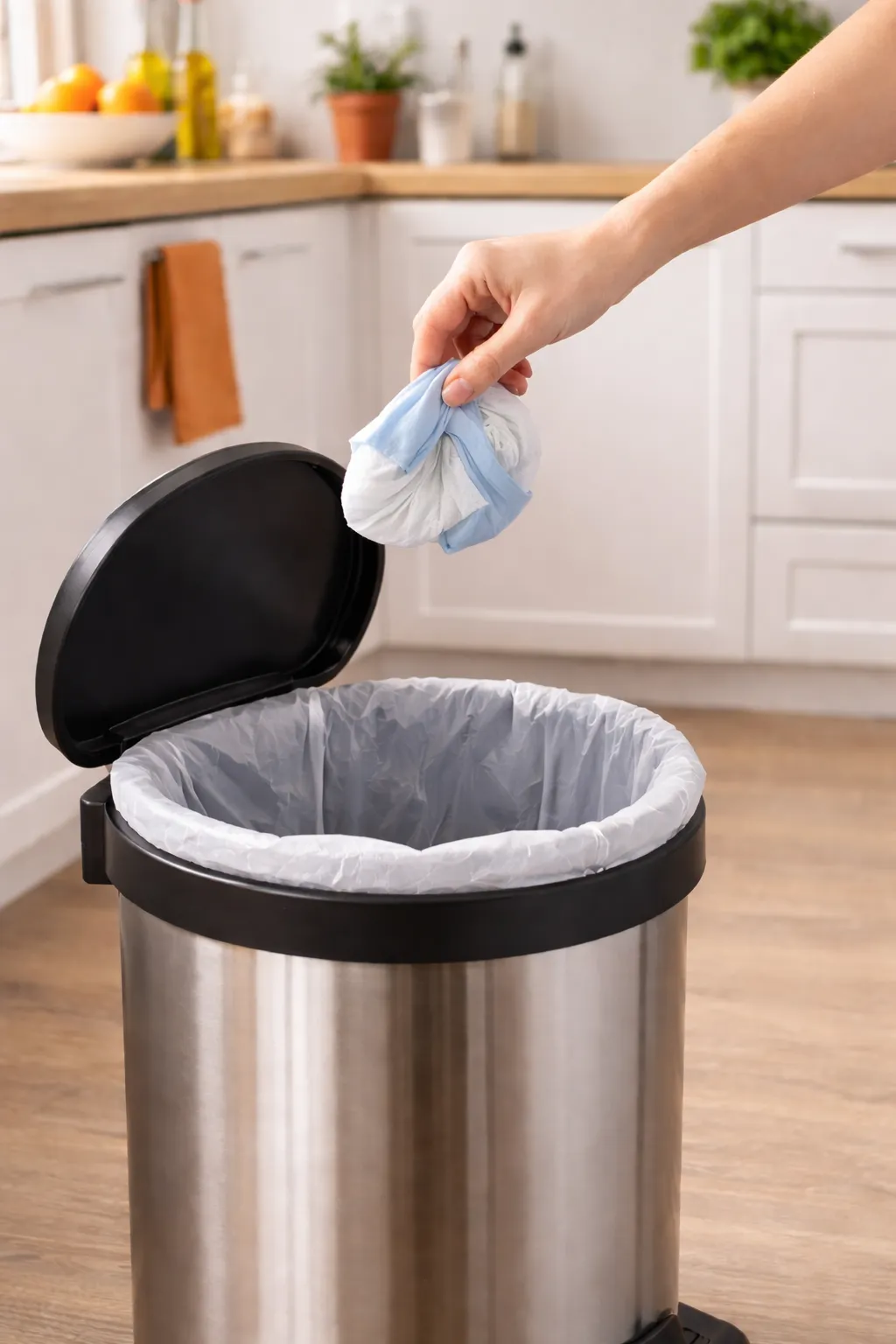 Used Nura training pad being thrown away