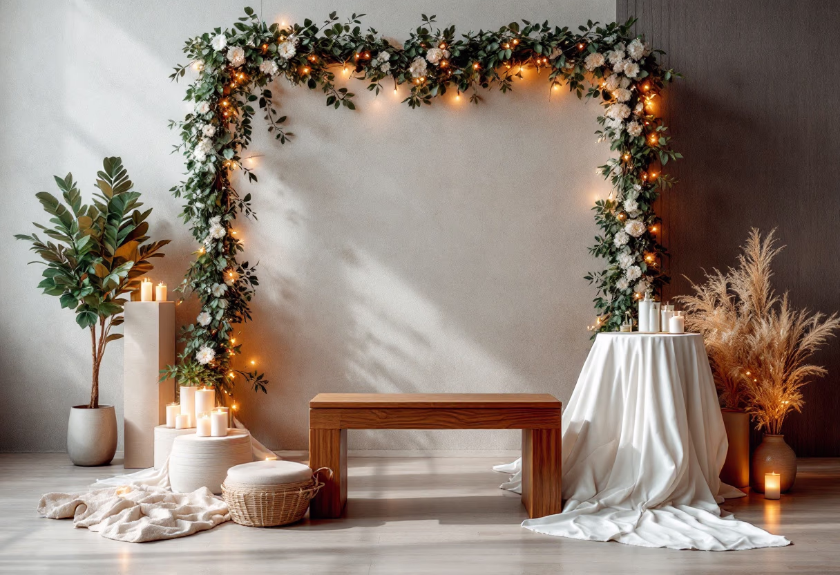 image of event decoration with lights for a wedding planning service