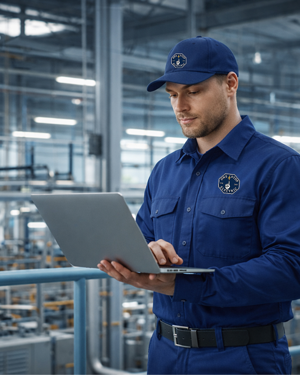 electrician analyzing data on a laptop