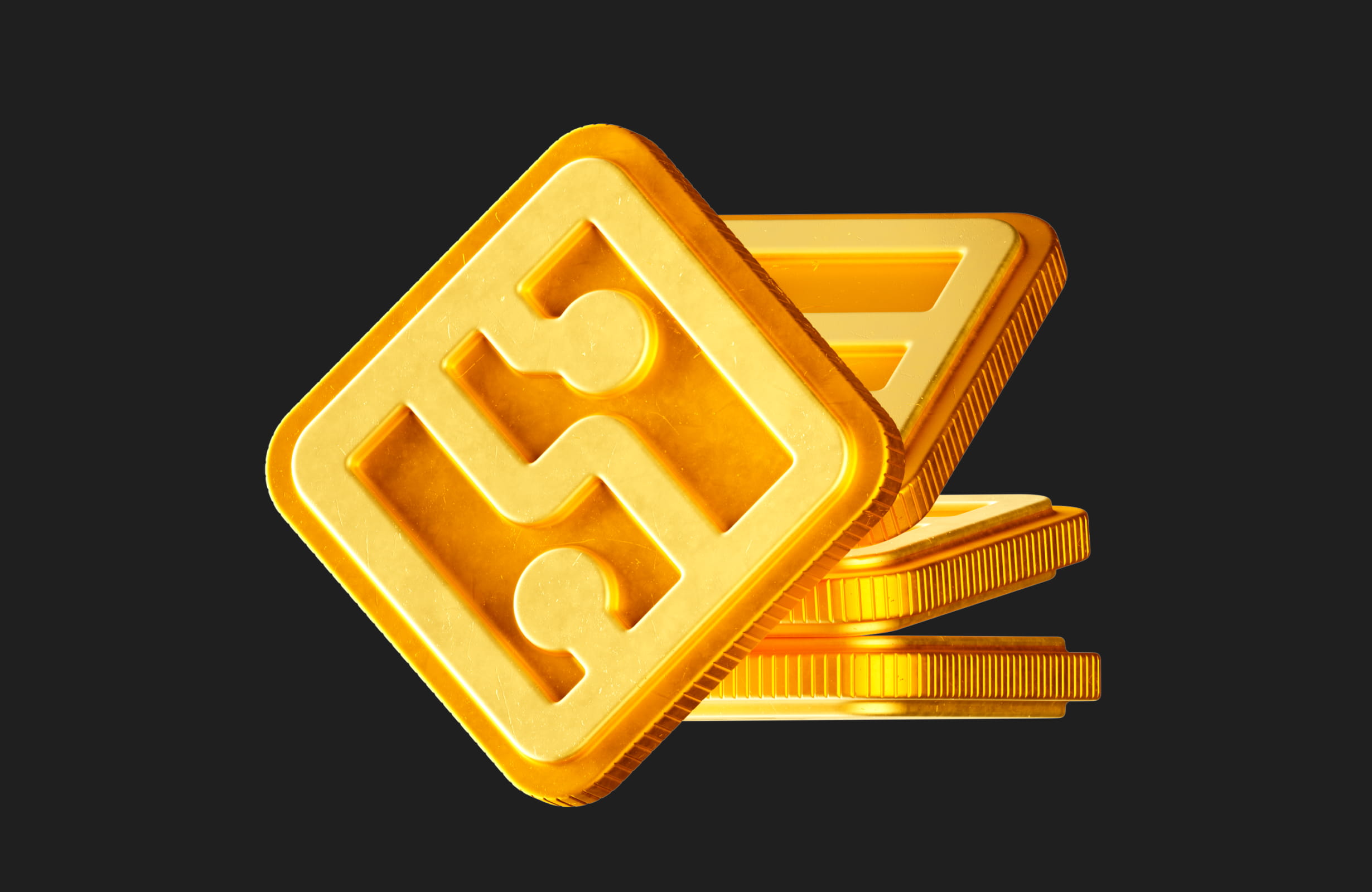Stack of shiny gold coins with the number 25 embossed on the top coin.