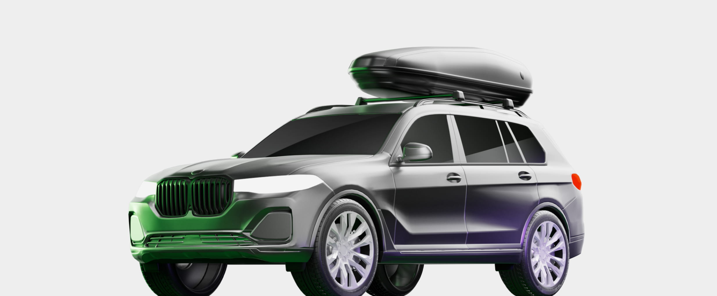 Gray modern SUV with a roof cargo box mounted on top.