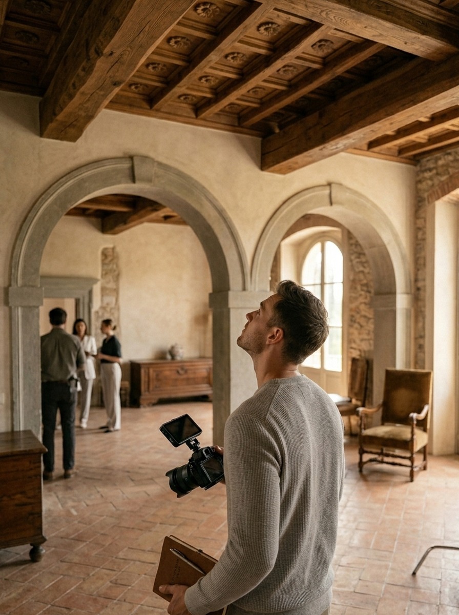 Sopralluogo dello spazio: videomaker Plenor osserva una villa di lusso