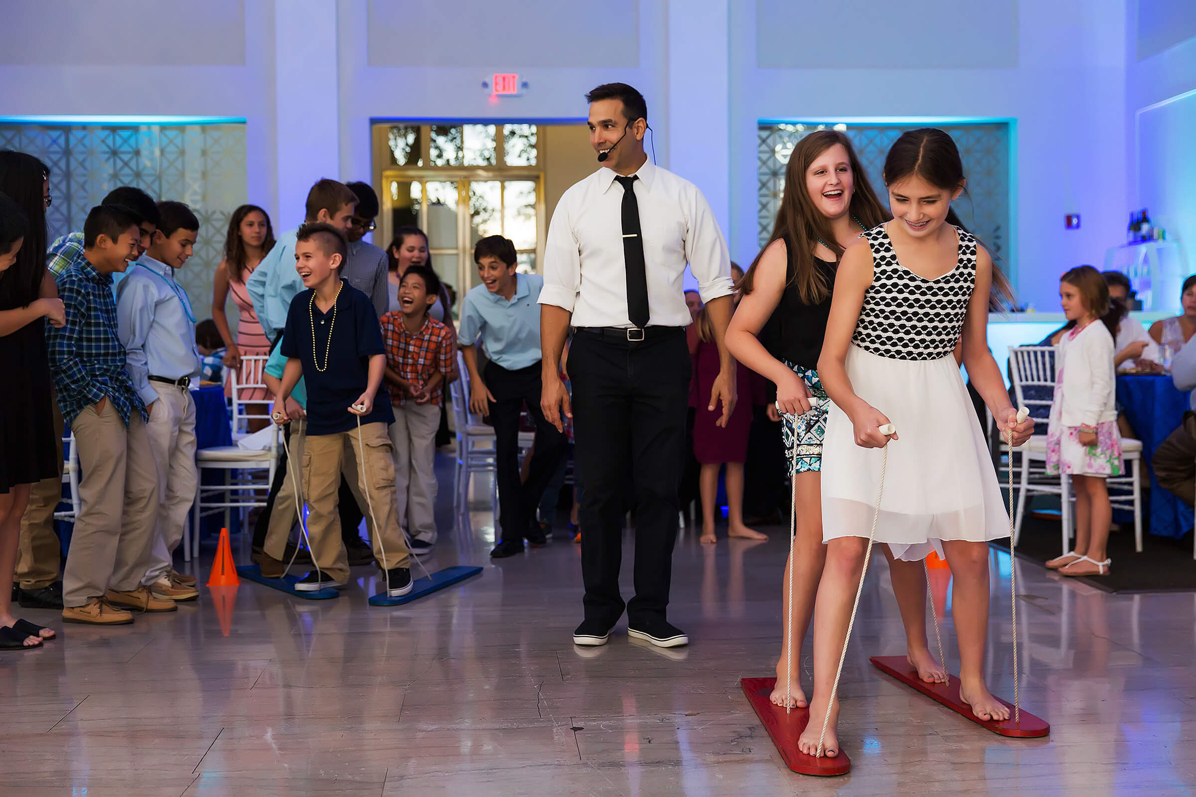Photo of a group of kids playing our teamwork trekkers at a bar mitzvah.