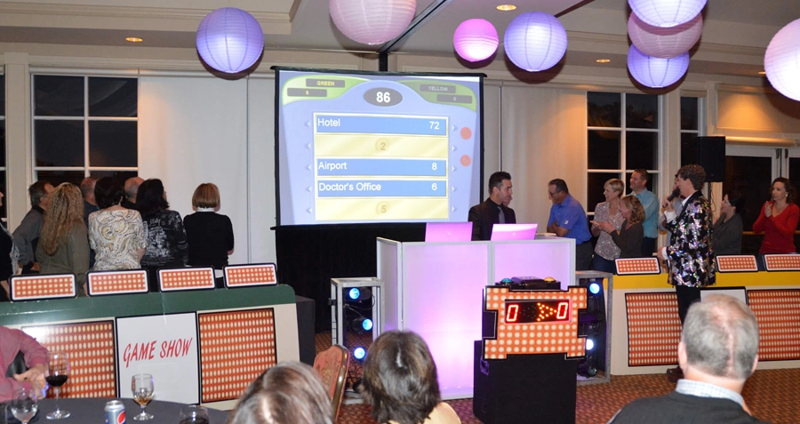 Company holiday party or team-building event, polished lighting