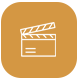 White Movie Clapper Icon in a gold square with rounded corners.