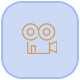 Gold Professional Grade Video Camera Icon in a light blue square with rounded corners.