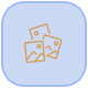 3 polaroid picture Icon in a light blue square with rounded corners.