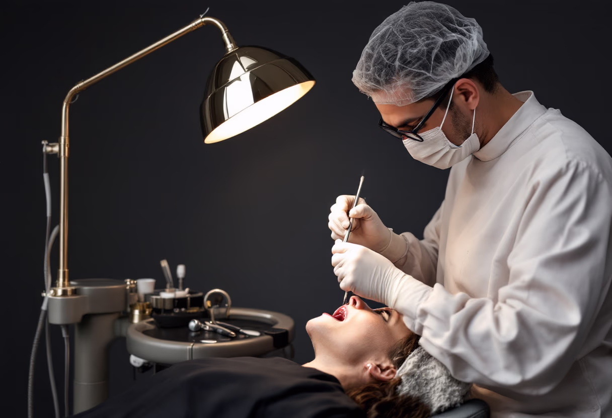 image of dental professional working in a dental office