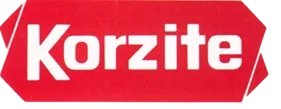 Korzite brand logo in bold white text on a red shaped background.