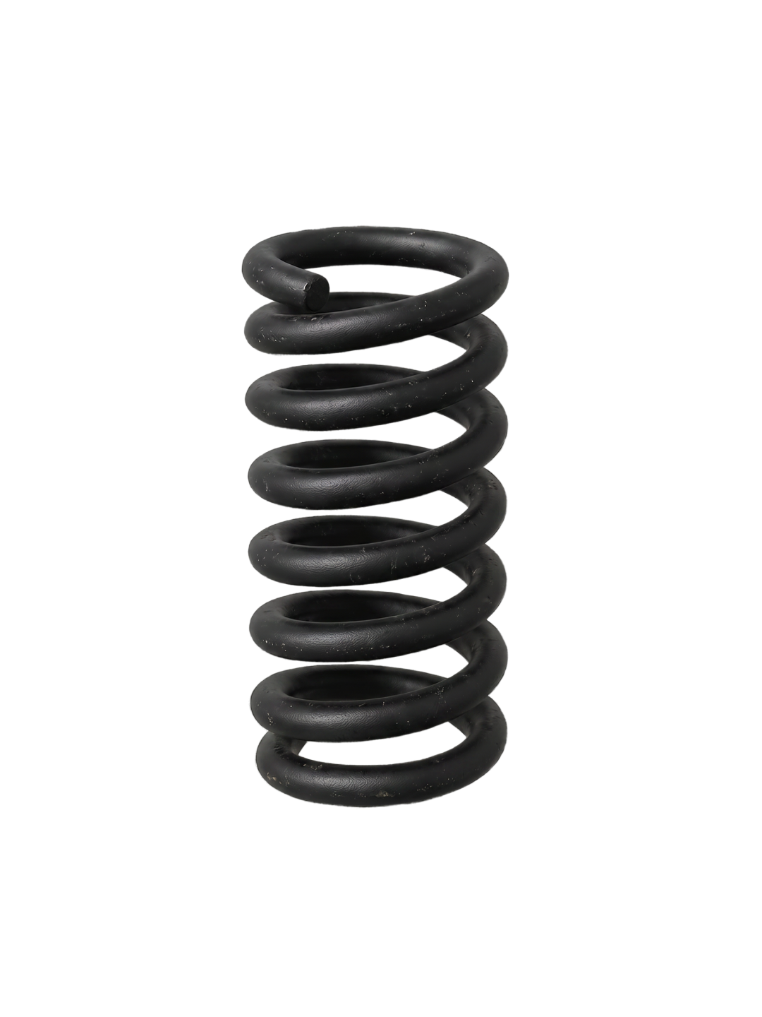 Black metal coil PTFE compression spring on a white background.