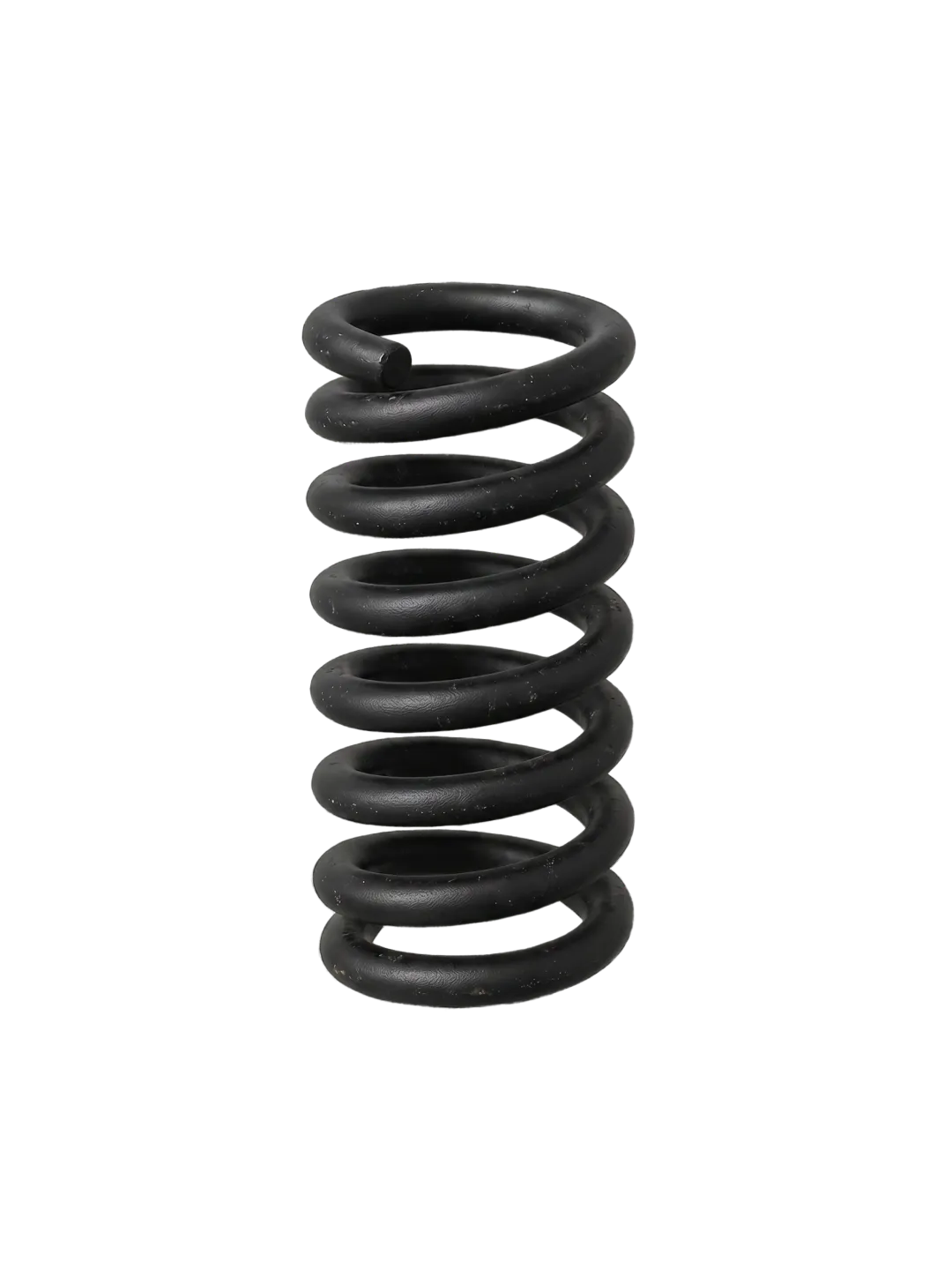 Black metal coil PTFE compression spring on a white background.