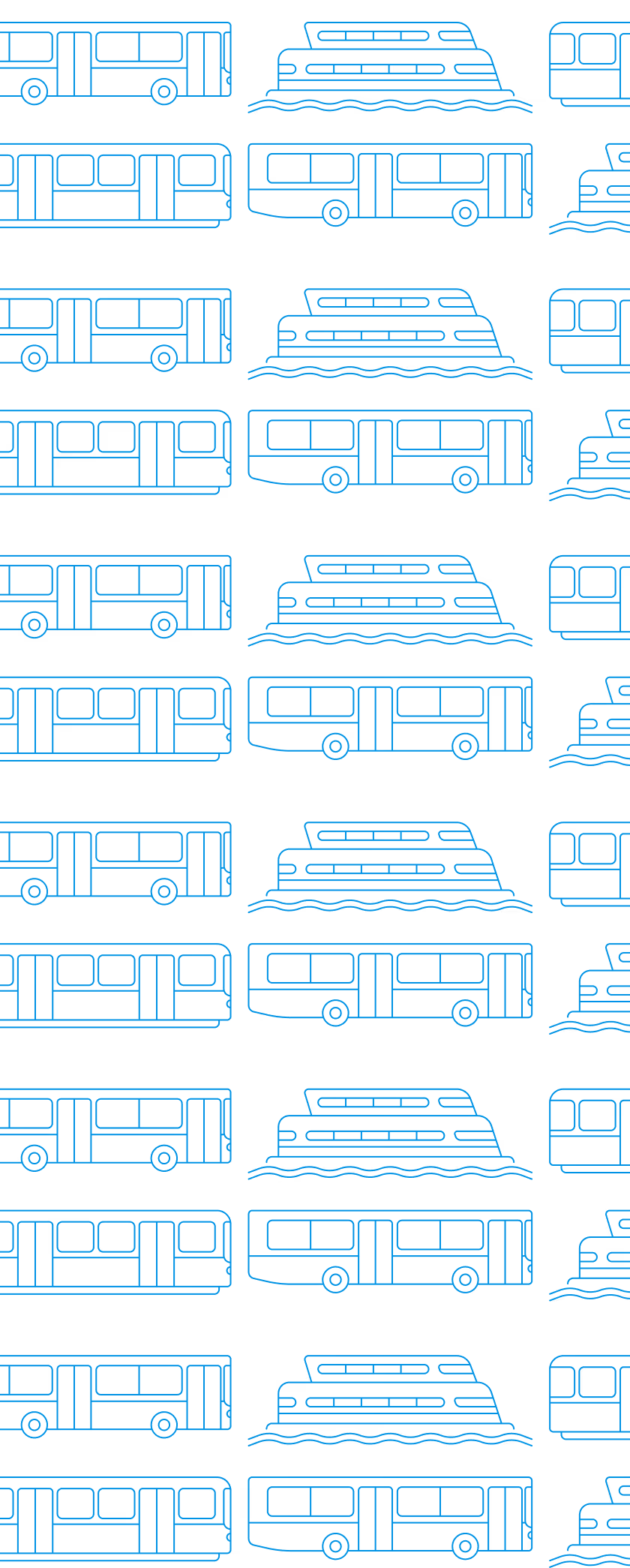 Repeating pattern of outlined train icons used as a decorative background graphic.