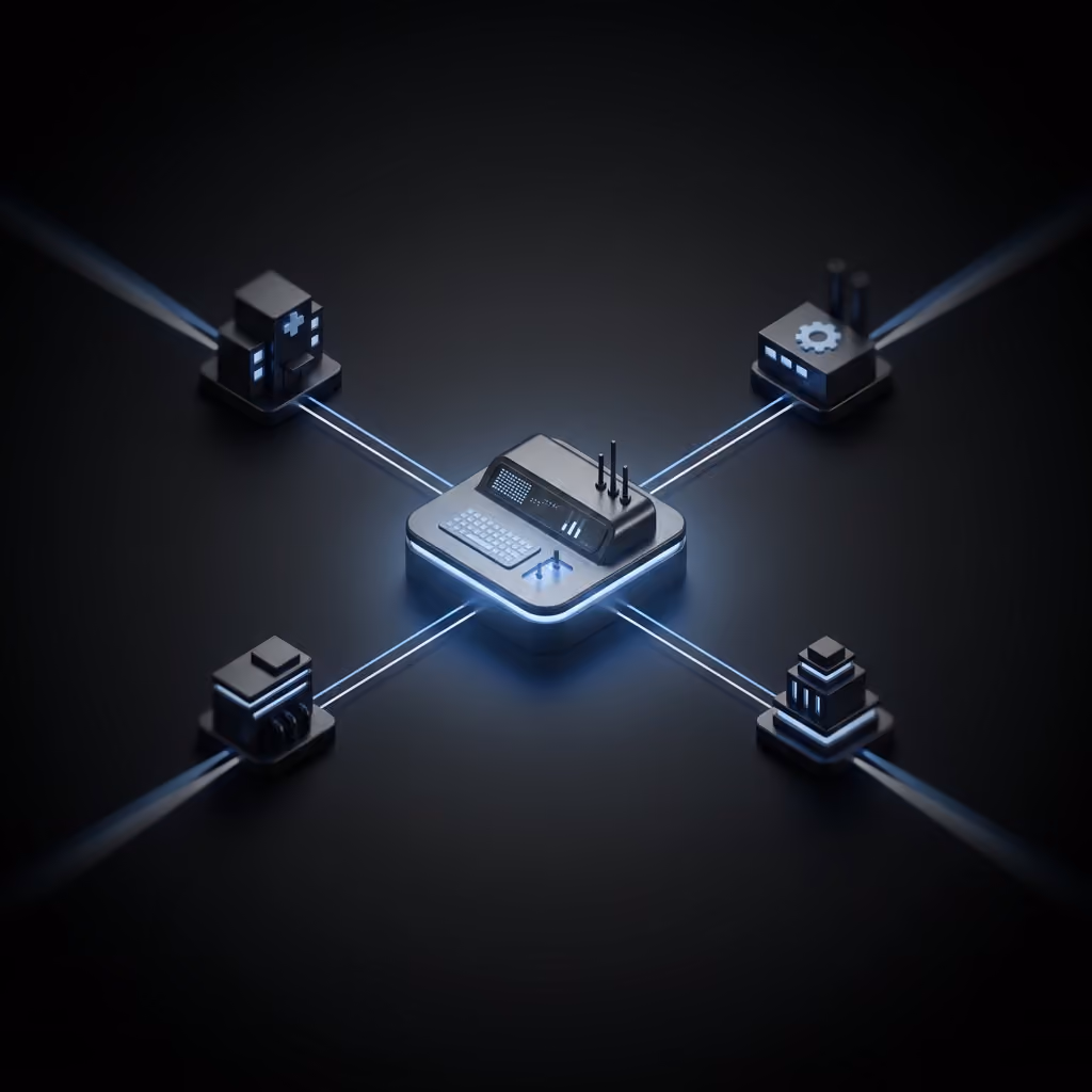 Central platform connecting multiple robots across a multi-site network.