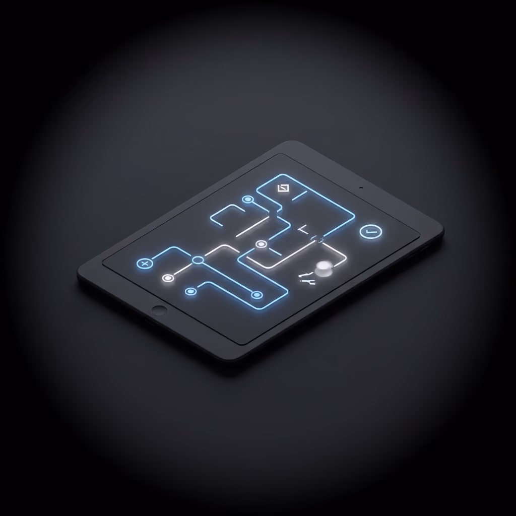 Tablet showing a connected robotics deployment workflow.