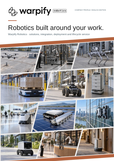 Cover of the Warpify Robotics company brochure, English edition.