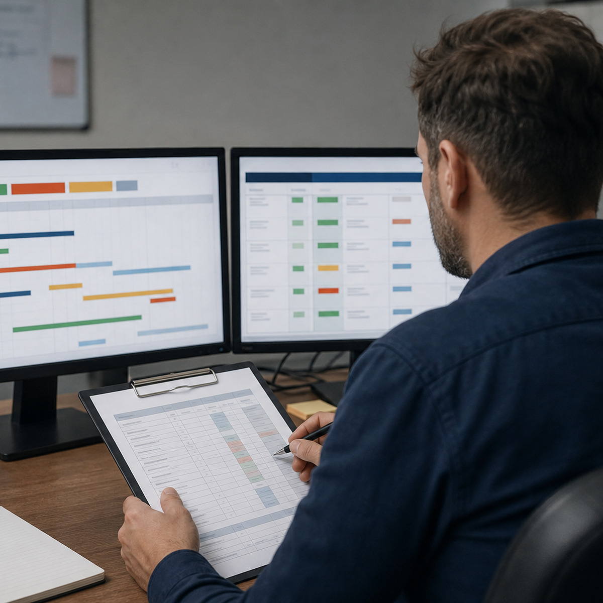 Service operations engineer comparing incident status evidence and a physical service log.