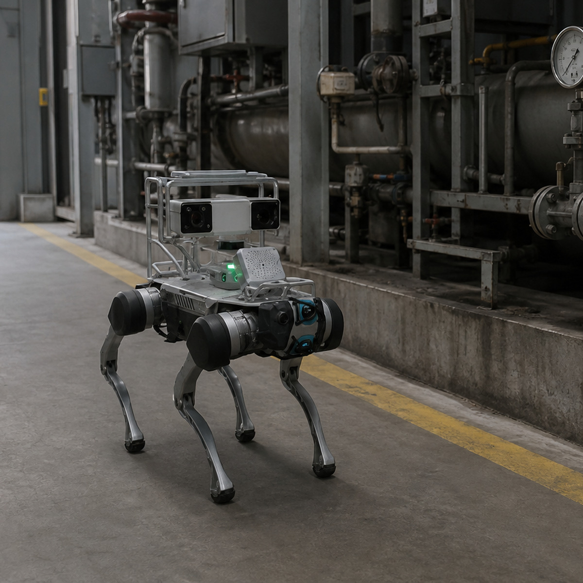 DEEP Robotics X30 inspection robot approaches a gauge and valve at a defined autonomous inspection read point.