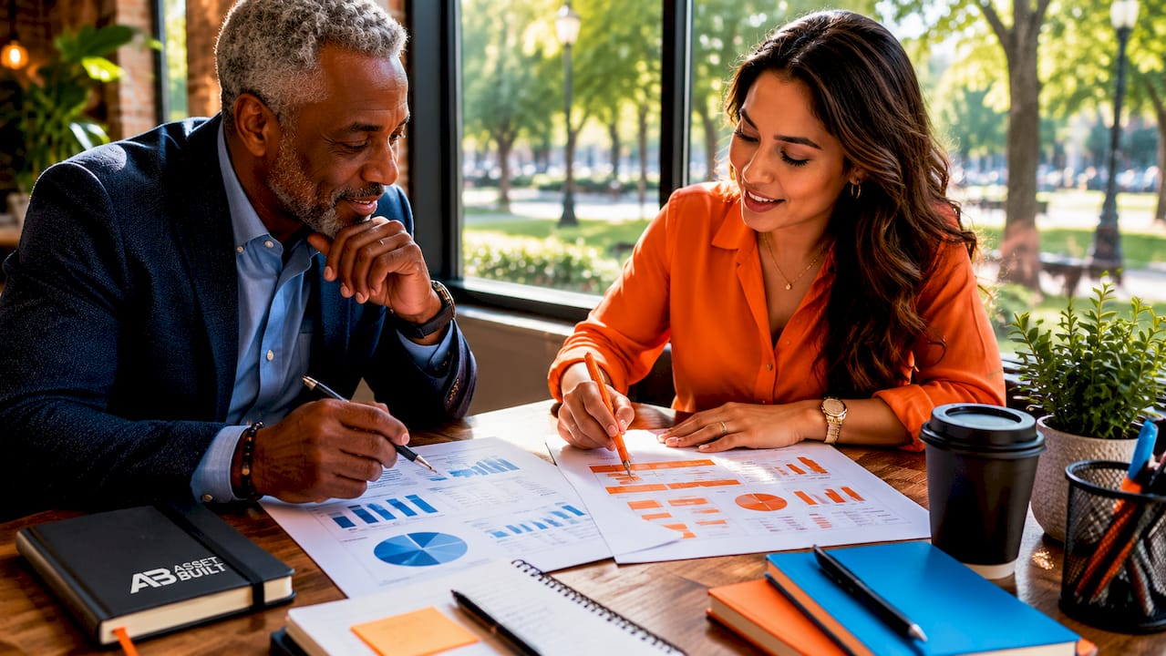 Two colleagues reviewing purchase structures