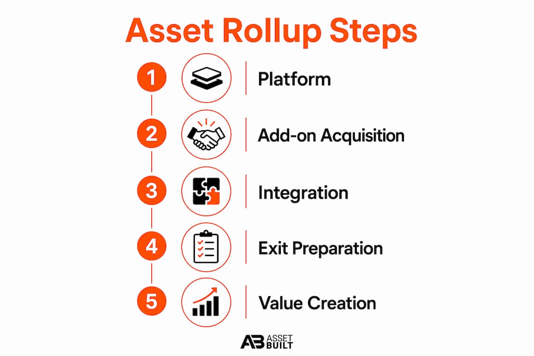 Infographic showing asset rollup strategy steps