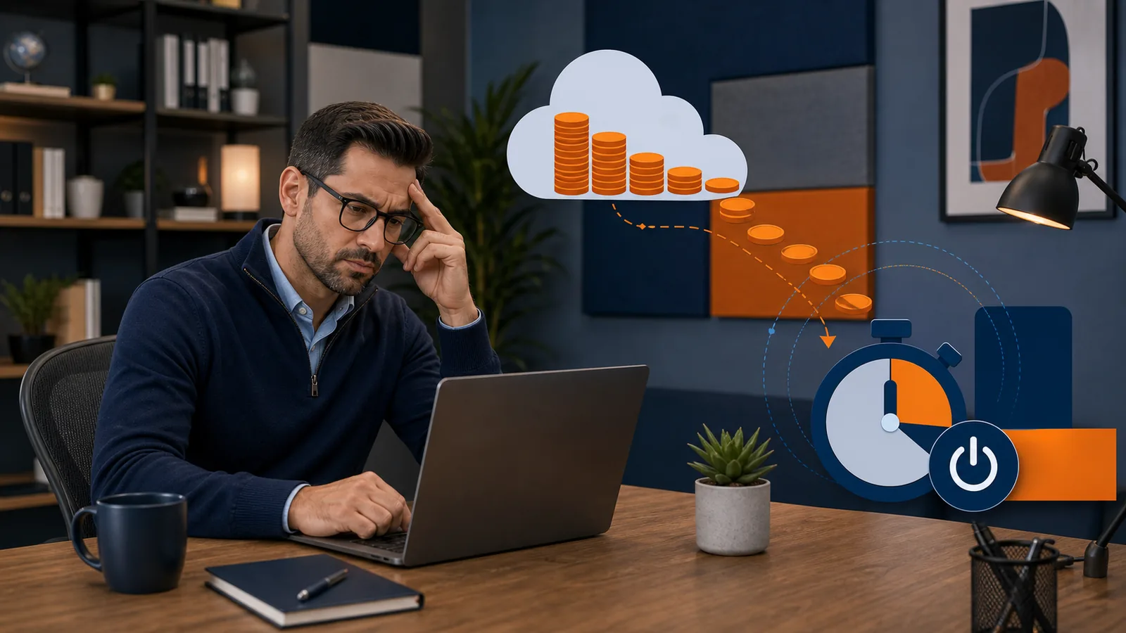 Training administrator reviewing cloud lab usage and cost on a laptop