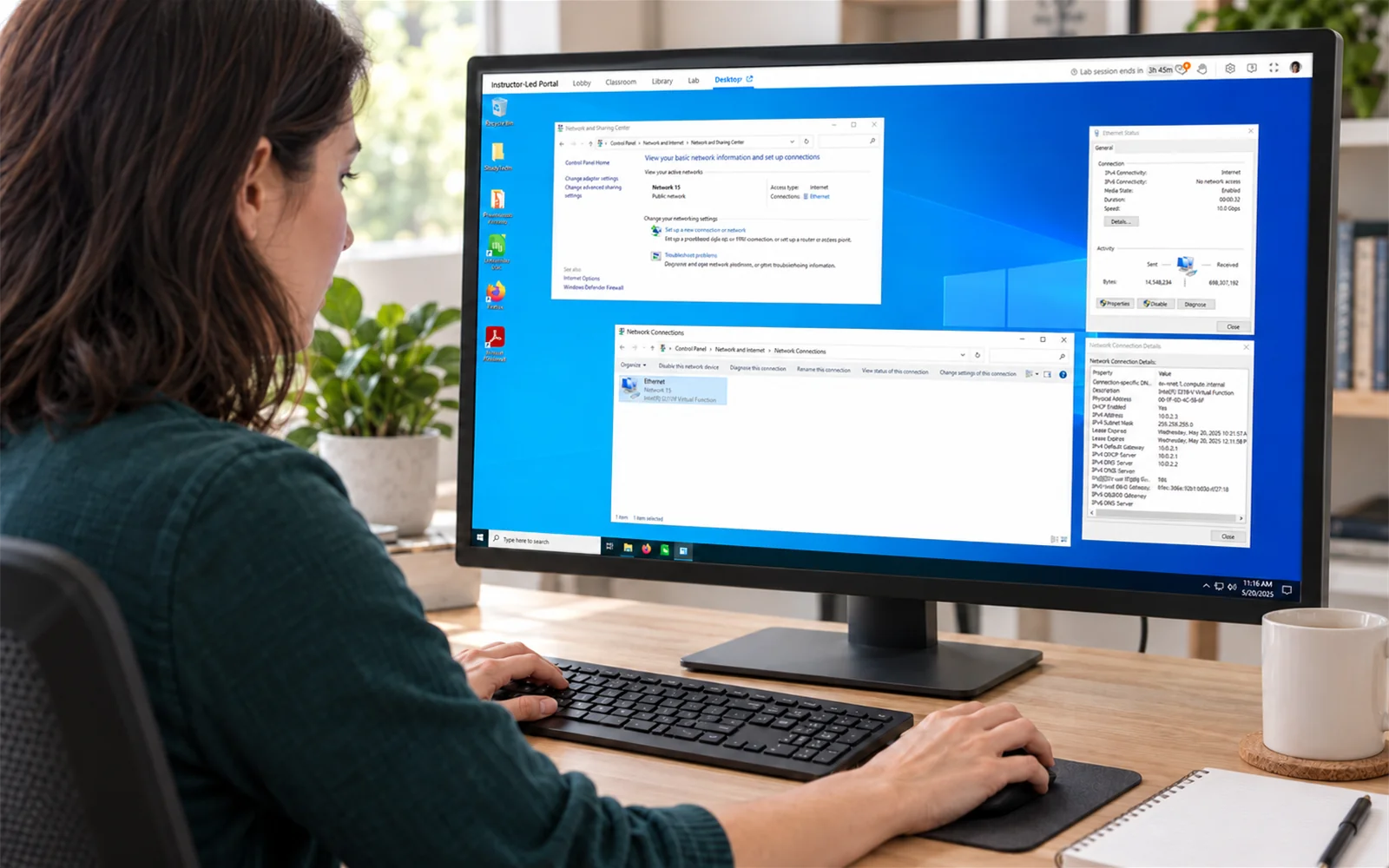 Learner practicing network configuration in a browser-based ReadyTech virtual IT lab