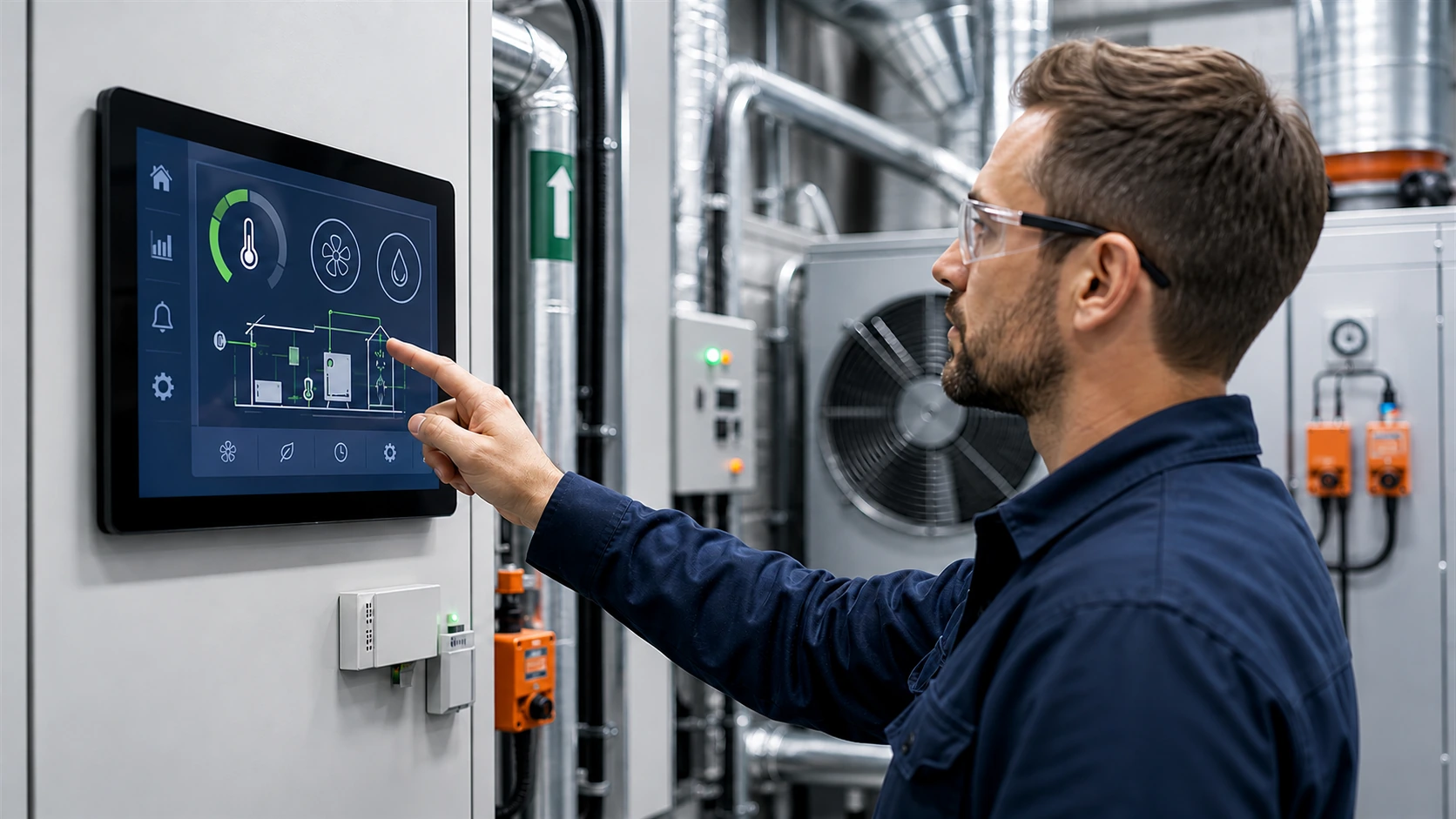 Technician using a building-automation training interface.