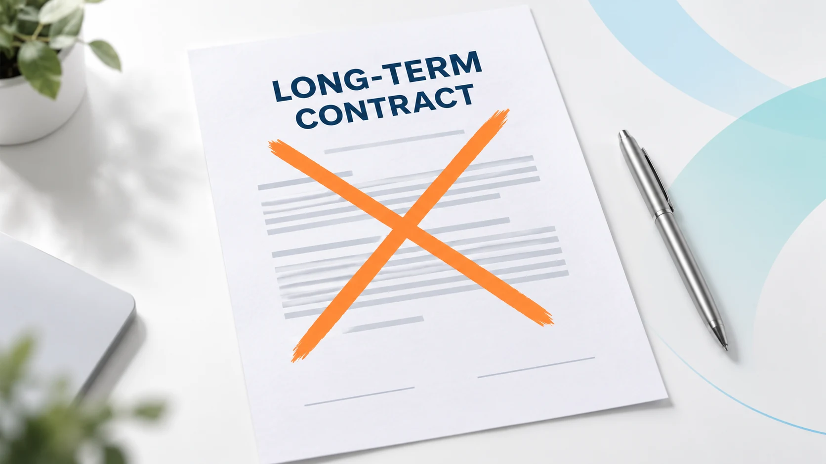 Illustrative document marked Long-term contract with an orange cross.