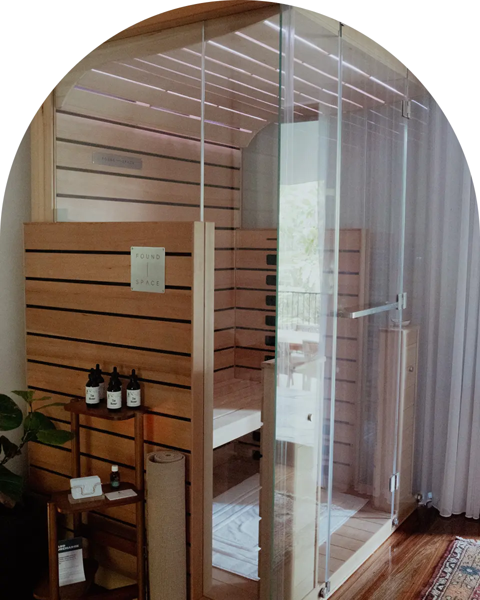 Private infrared sauna room at Glow Colonics wellness and detox studio