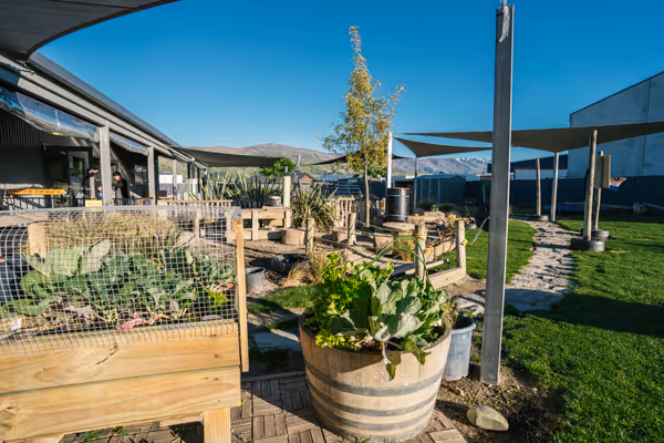 The Willows outdoor area in Cromwell with gardens, shade sails and green lawn