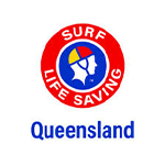 Surf Life Saving logo with iconic hat, red circle, and blue text Queensland below.