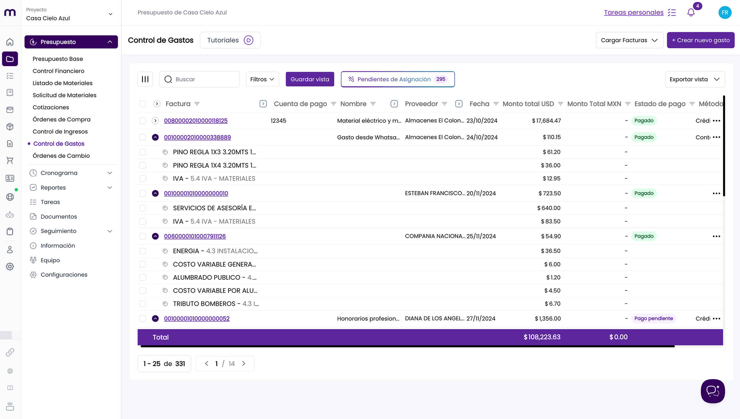 Mawi - Control de Gastos: dashboard del presupuesto y desviaciones