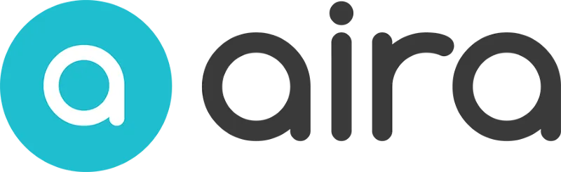 A lowercase white letter 'a' inside a turquoise circle next to black text 'airo'.