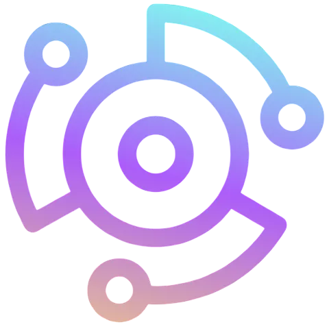 Abstract gradient logo with blue and purple circuits and dots next to the text Autonomous Finance.