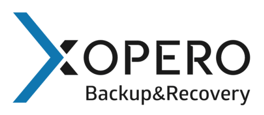 Xopero company logo with blue arrow and text Backup&Recovery.