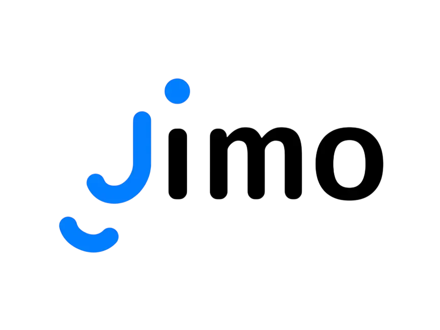 Text logo with the word 'jimo' in lowercase letters, the 'j' and dot in blue