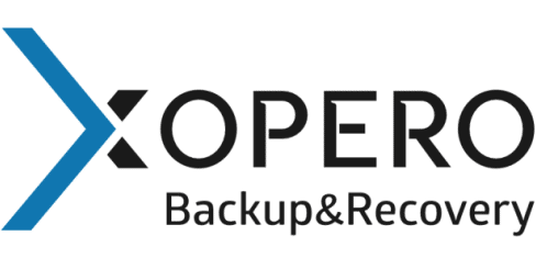 Xopero company logo with blue arrow and text Backup&Recovery.