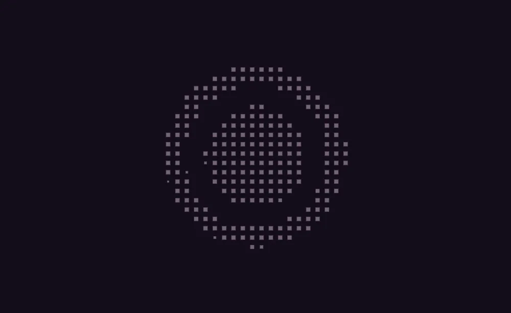 Purple pixel dots forming three concentric circular patterns on a dark background.