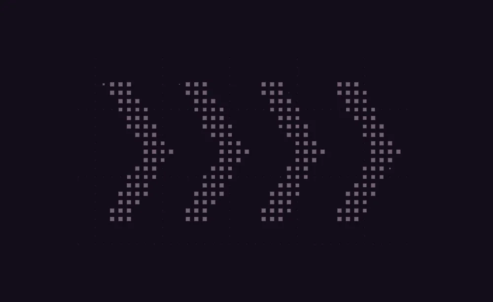 Four purple dotted right-pointing arrow shapes on a dark background.
