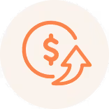 a white circle with a red arrow and a dollar sign