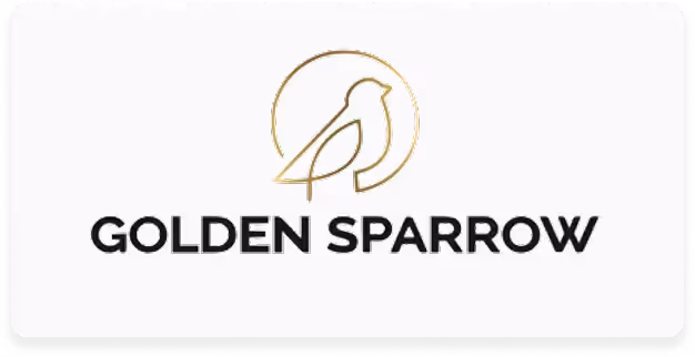 Golden Sparrow logo with a stylized gold outline of a sparrow inside a circle.